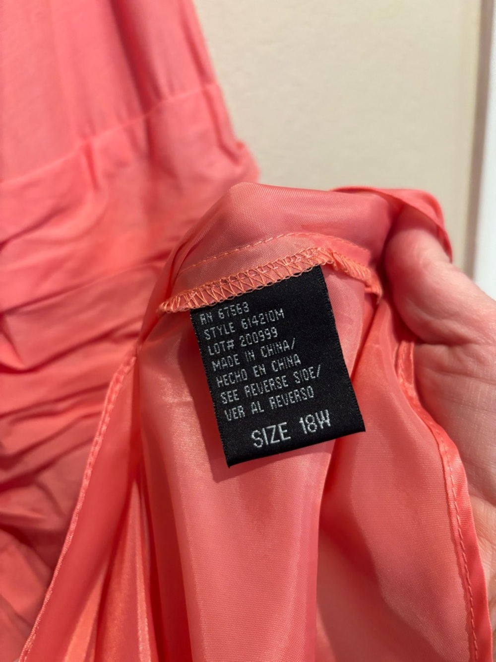 Coral V-neck Midi Formal Dress, w/ White Satin-like Detailing, Size 18W - Picture 4 of 10